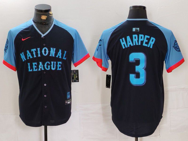 Men Philadelphia Phillies 3 Harper Blue All star 2024 Nike MLB Jersey style 1